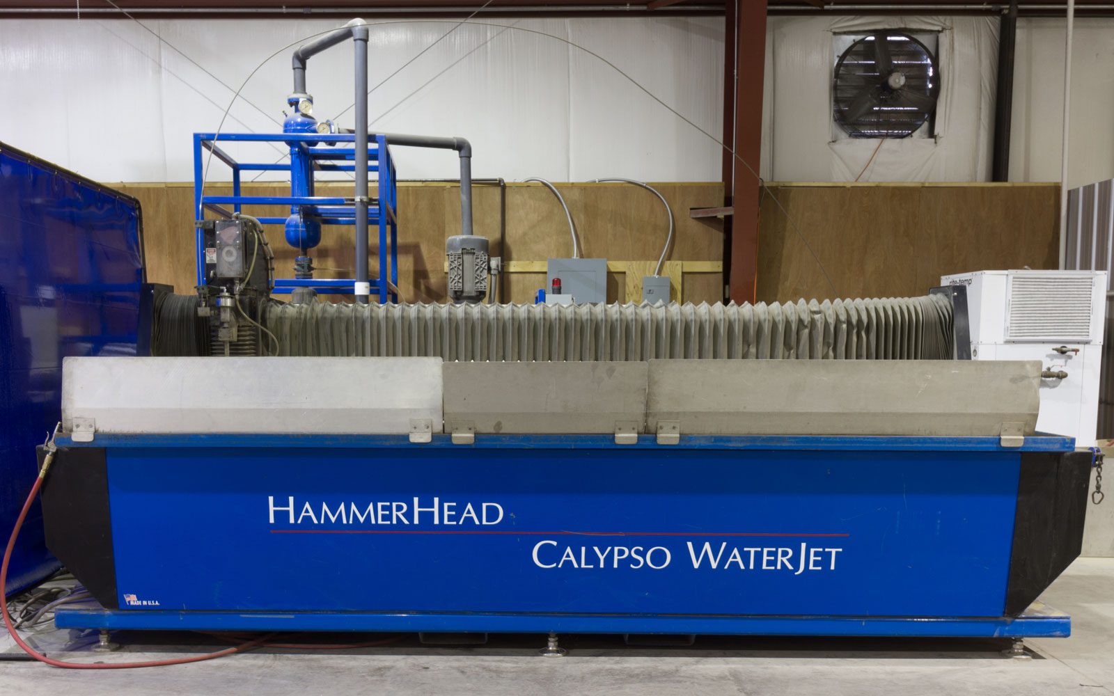 Photo of the Calypso Hammerhead CNC Abrasive Water Jet Cutting System at Acurlite HQ